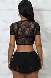 SUPER WHOLESALE | Lace High-Stretch Hollow Cropped Set