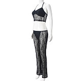 SUPER WHOLESALE | Lace Tank Top Low-Waist Long Pants Two-Piece Set