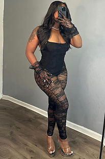 SUPER WHOLESALE | Patchwork Sheer Cut-Out High-Stretch Bodysuit