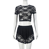 SUPER WHOLESALE | Lace High-Stretch Hollow Cropped Set