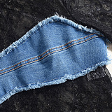 SUPER WHOLESALE |Denim Lace Patchwork Jumpsuit