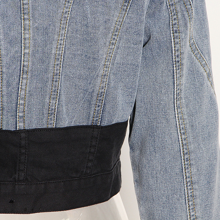 SUPER WHOLESALE | Patchwork Cropped Denim Jacket + High-Waist Straight-Leg Tapered Pants Set