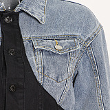 SUPER WHOLESALE | Patchwork Cropped Denim Jacket + High-Waist Straight-Leg Tapered Pants Set