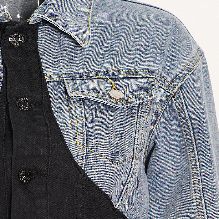 SUPER WHOLESALE | Patchwork Cropped Denim Jacket + High-Waist Straight-Leg Tapered Pants Set