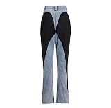 SUPER WHOLESALE | Patchwork Cropped Denim Jacket + High-Waist Straight-Leg Tapered Pants Set
