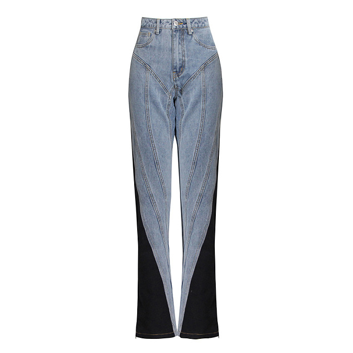 SUPER WHOLESALE | Patchwork Cropped Denim Jacket + High-Waist Straight-Leg Tapered Pants Set