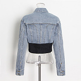 SUPER WHOLESALE | Patchwork Cropped Denim Jacket + High-Waist Straight-Leg Tapered Pants Set