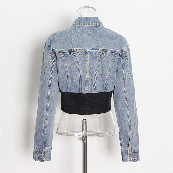 SUPER WHOLESALE | Patchwork Cropped Denim Jacket + High-Waist Straight-Leg Tapered Pants Set
