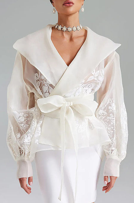 SUPER WHOLESALE | Blazer Collar Tie-Waist Shirt