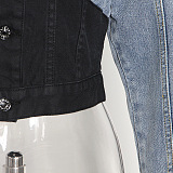 SUPER WHOLESALE | Patchwork Cropped Denim Jacket + High-Waist Straight-Leg Tapered Pants Set