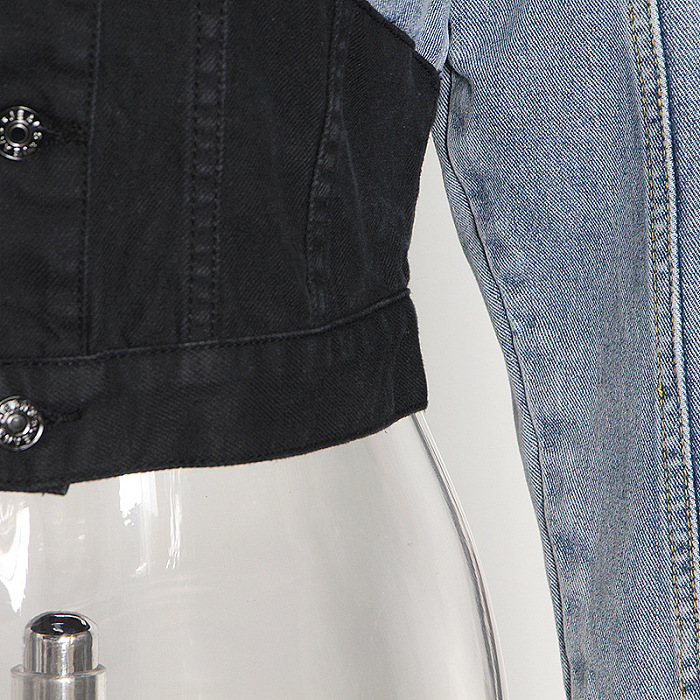 SUPER WHOLESALE | Patchwork Cropped Denim Jacket + High-Waist Straight-Leg Tapered Pants Set