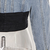 SUPER WHOLESALE | Patchwork Cropped Denim Jacket + High-Waist Straight-Leg Tapered Pants Set