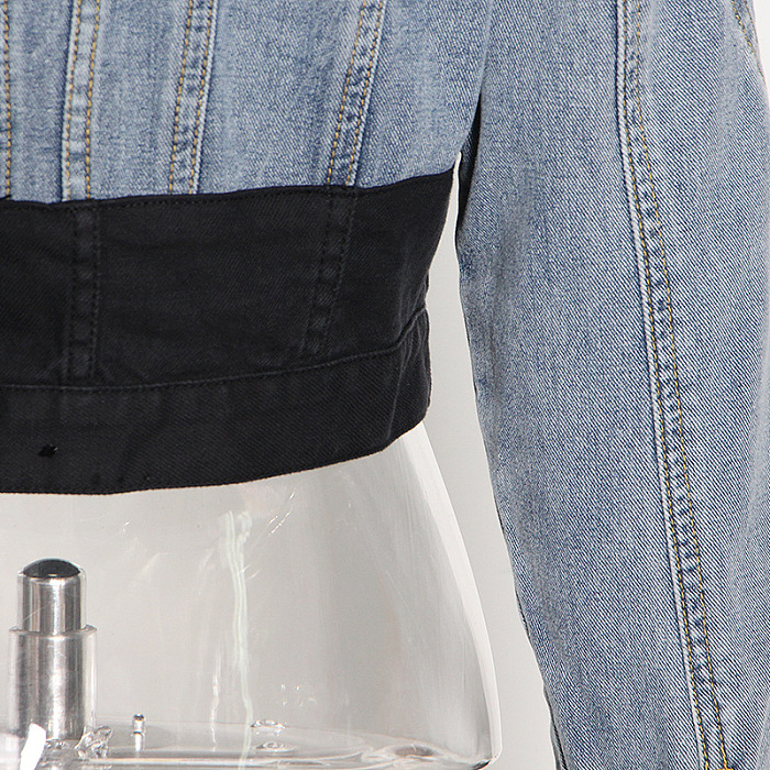 SUPER WHOLESALE | Patchwork Cropped Denim Jacket + High-Waist Straight-Leg Tapered Pants Set