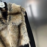 SUPER WHOLESALE | Collared Long-Sleeve Faux Fox Fur Patchwork Sweater Cardigan