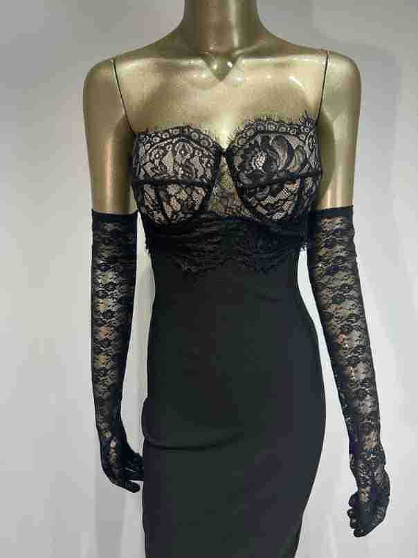 SUPER WHOLESALE | Black Lace Patchwork Evening Party Dress