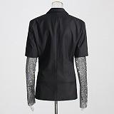 SUPER WHOLESALE | Rhinestone Patchwork Black Midi Oversized Blazer
