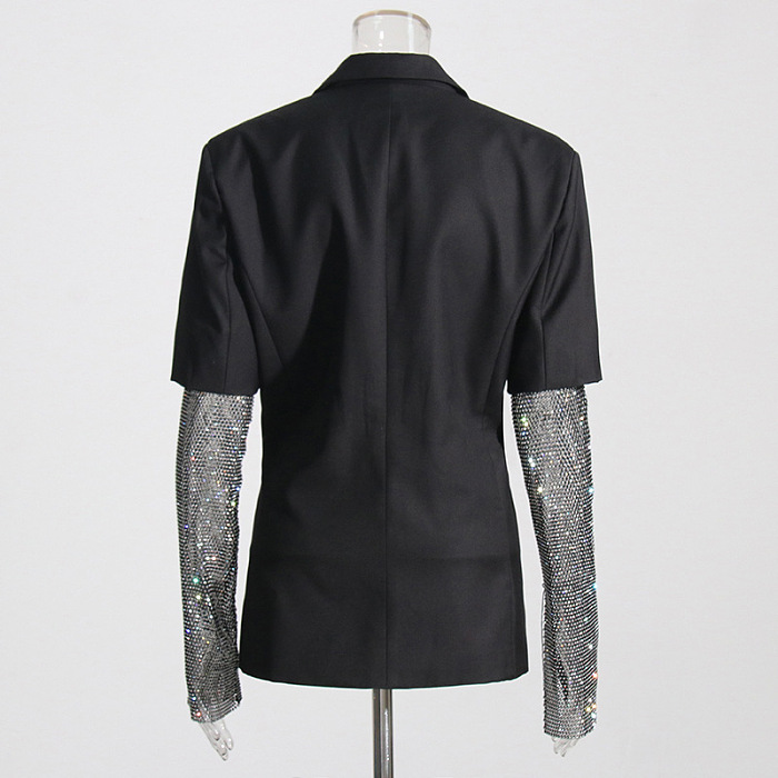 SUPER WHOLESALE | Rhinestone Patchwork Black Midi Oversized Blazer