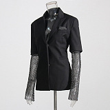 SUPER WHOLESALE | Rhinestone Patchwork Black Midi Oversized Blazer