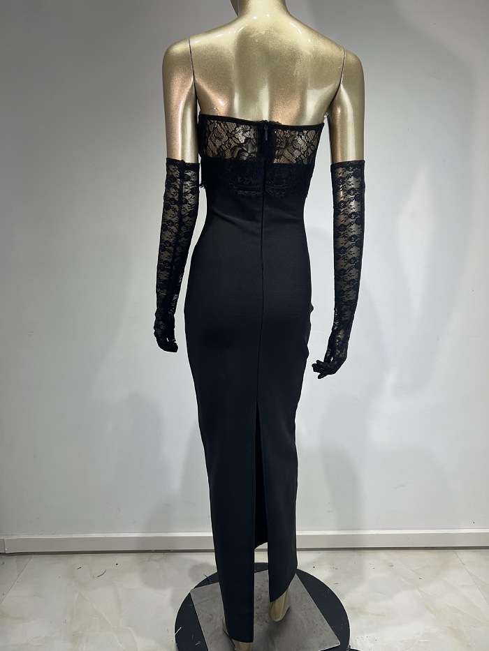SUPER WHOLESALE | Black Lace Patchwork Evening Party Dress