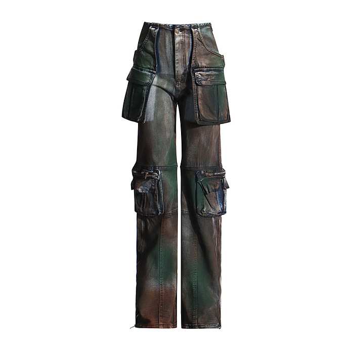 SUPER WHOLESALE | Large Pocket Patchwork Slimming Denim Pants