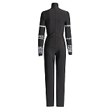 SUPER WHOLESALE | Rhinestone Slim-Fit High Neck Long Sleeve Jumpsuit