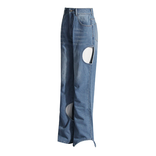SUPER WHOLESALE | Cut-Out Design High-Waist Denim Pants