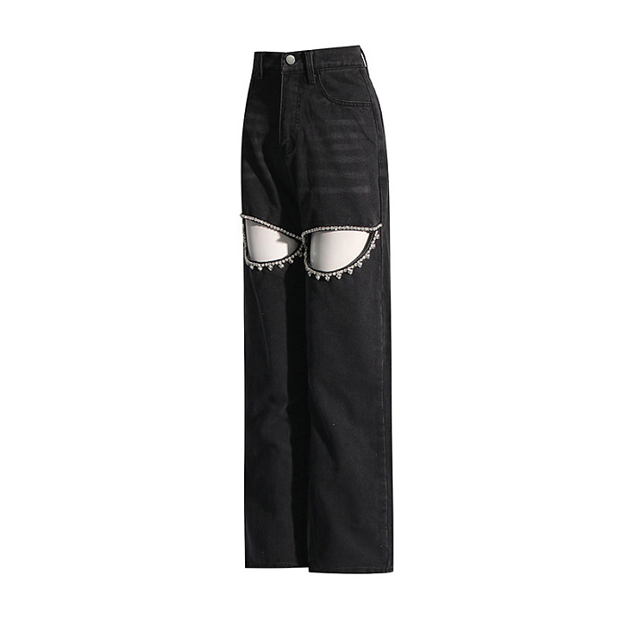 SUPER WHOLESALE | Rhinestone Cut-Out Design Solid Color Wide-Leg Pants