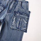 SUPER WHOLESALE | Large Pocket Patchwork Slimming Denim Pants