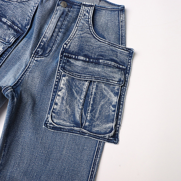 SUPER WHOLESALE | Large Pocket Patchwork Slimming Denim Pants