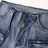 SUPER WHOLESALE | Large Pocket Patchwork Slimming Denim Pants