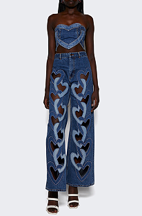 SUPER WHOLESALE | Heart-Shaped Cut-Out High-Waist Denim Pants