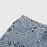 SUPER WHOLESALE |Floral Patchwork High-Waist Straight-Leg Denim Trousers