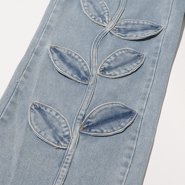 SUPER WHOLESALE |Floral Patchwork High-Waist Straight-Leg Denim Trousers