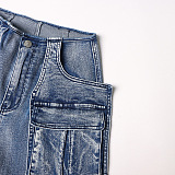 SUPER WHOLESALE | Large Pocket Patchwork Slimming Denim Pants