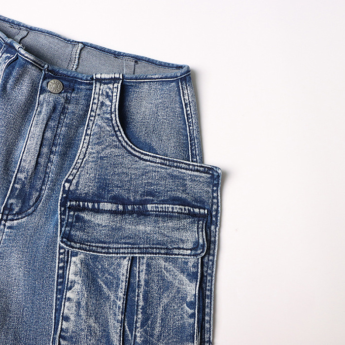 SUPER WHOLESALE | Large Pocket Patchwork Slimming Denim Pants