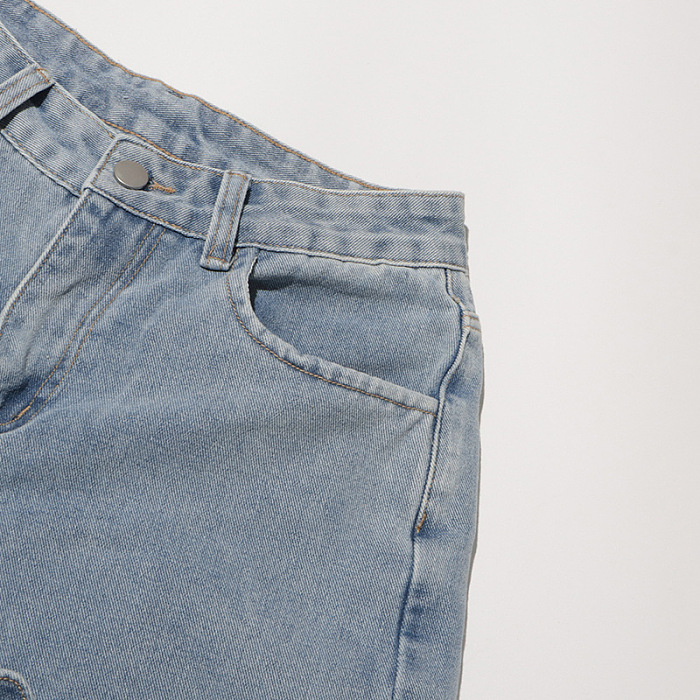SUPER WHOLESALE |Floral Patchwork High-Waist Straight-Leg Denim Trousers