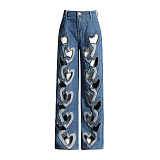 SUPER WHOLESALE | Heart-Shaped Cut-Out High-Waist Denim Pants