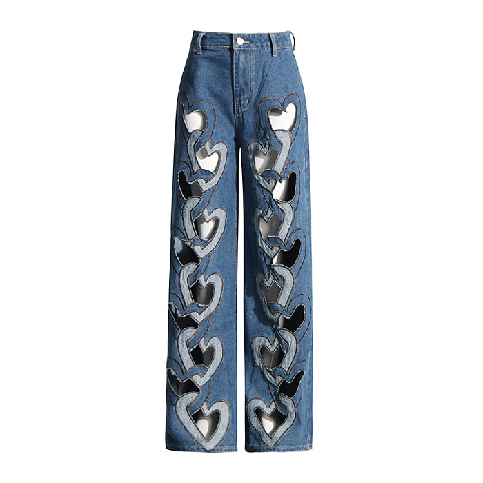 SUPER WHOLESALE | Heart-Shaped Cut-Out High-Waist Denim Pants
