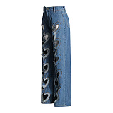 SUPER WHOLESALE | Heart-Shaped Cut-Out High-Waist Denim Pants