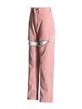 SUPER WHOLESALE | Rhinestone Cut-Out Design Solid Color Wide-Leg Pants