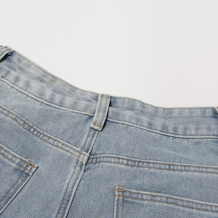 SUPER WHOLESALE |Floral Patchwork High-Waist Straight-Leg Denim Trousers