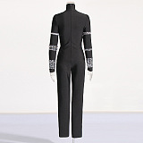 SUPER WHOLESALE | Rhinestone Slim-Fit High Neck Long Sleeve Jumpsuit