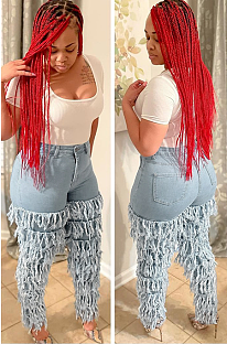 SUPER WHOLESALE | Layered Fringe Washed Denim Pants