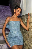 SUPER WHOLESALE |Distressed Denim Sequin Strapless Set