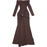 SUPER WHOLESALE | Off-Shoulder Solid Color Long Sleeve Fitted Bodycon Dress