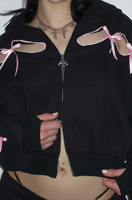 SUPER WHOLESALE |Cut-Out Bow Hoodie Set