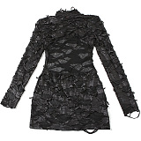 SUPER WHOLESALE | Semi-Sheer Cut-Out Half High-Neck Long Sleeve Bodycon Skirt