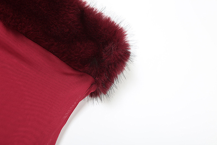 SUPER WHOLESALE | Backless Faux Fur and Mesh Cut-Out Strapless Dress