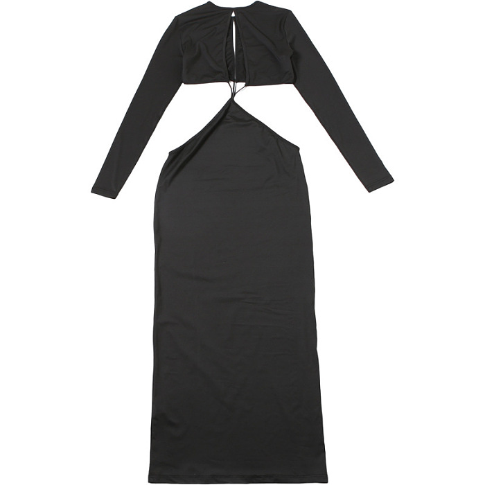 SUPER WHOLESALE | Long-Sleeve Cut-Out Bodycon Waist-Exposing Sexy Maxi Dress
