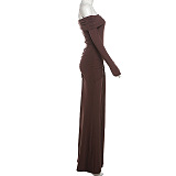 SUPER WHOLESALE | Off-Shoulder Solid Color Long Sleeve Fitted Bodycon Dress